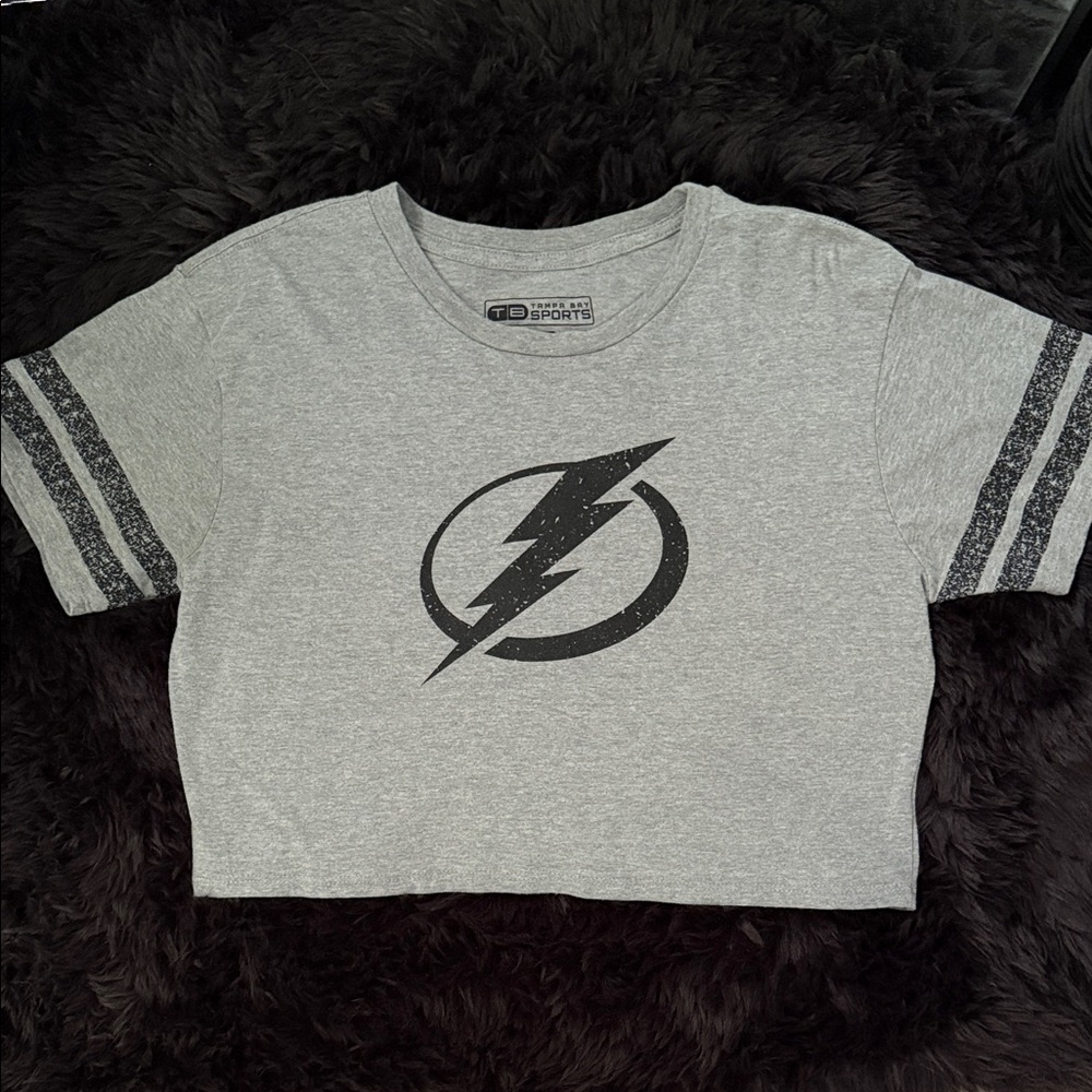 Gray Tampa Bay Lightning Bolt Crop Top